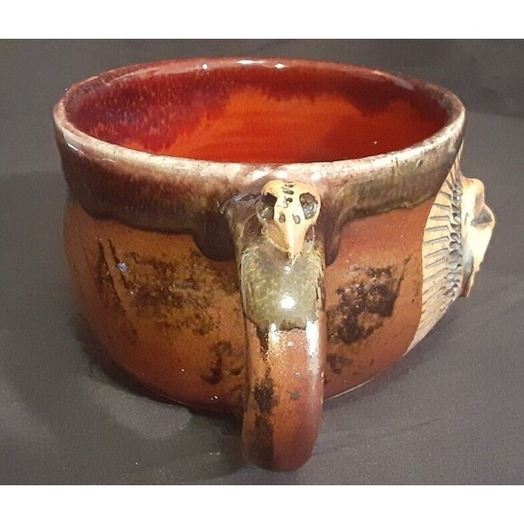 Skull "Morning Courage" Strong Medicine Coffee Mug Handmade Studio Pottery 16 oz - Picture 6 of 11